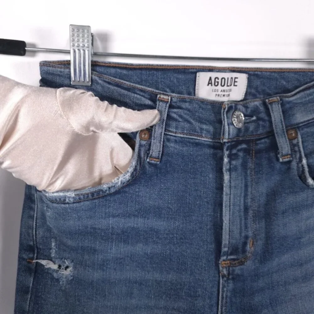 AGOLDE DISTRESSED Skinny Crop Jeans‎ Zip Fly A018 E843 Size 26
